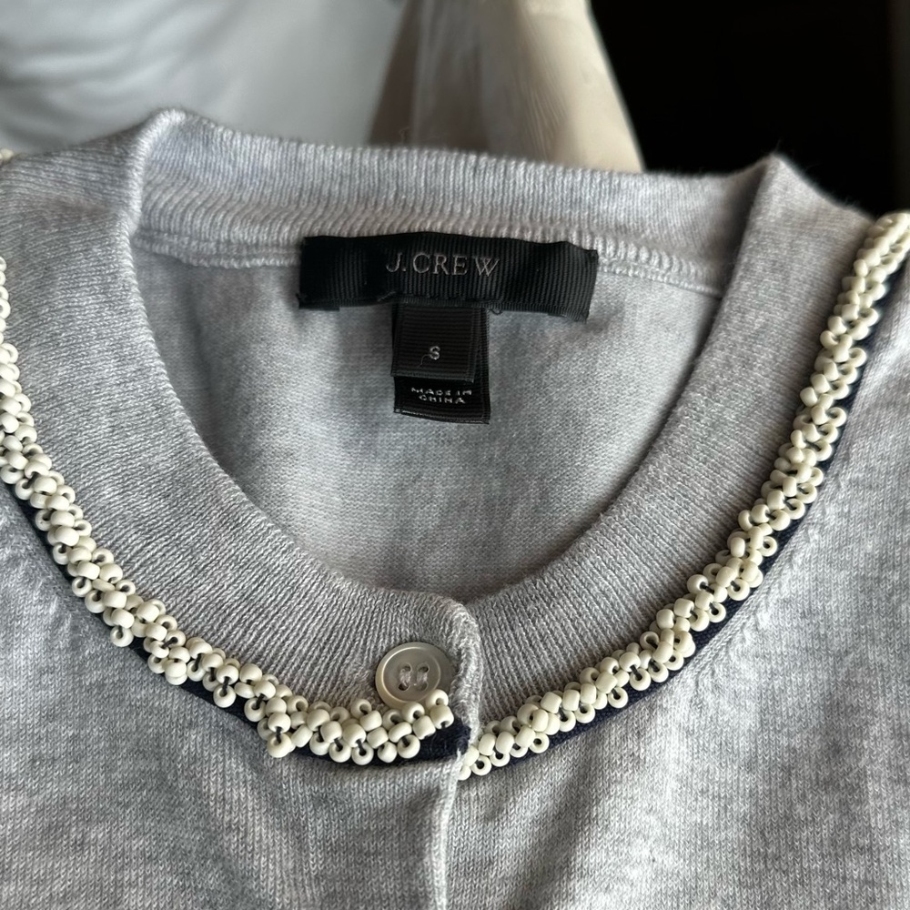 J. Crew Light Gray Sweater with Beaded Detail